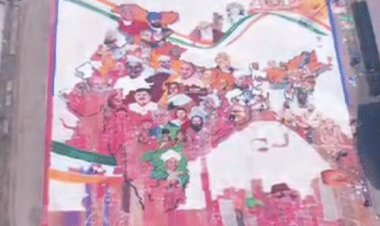 नीमच में 84 हजार वर्गफीट में रंगोली का वर्ल्ड रिकॉर्ड:महान विभूतियों के 100 चित्र बनाए, मुख्यमंत्री ने दी बधाई