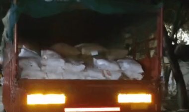 राजगढ़ में खुले बाजार में बेचा जा रहा सरकारी चावल:ट्रक से बोरी उतारकर 2 लोग दुकान पहुंचे; कैमरा देखकर दुकानदार ने मना किया