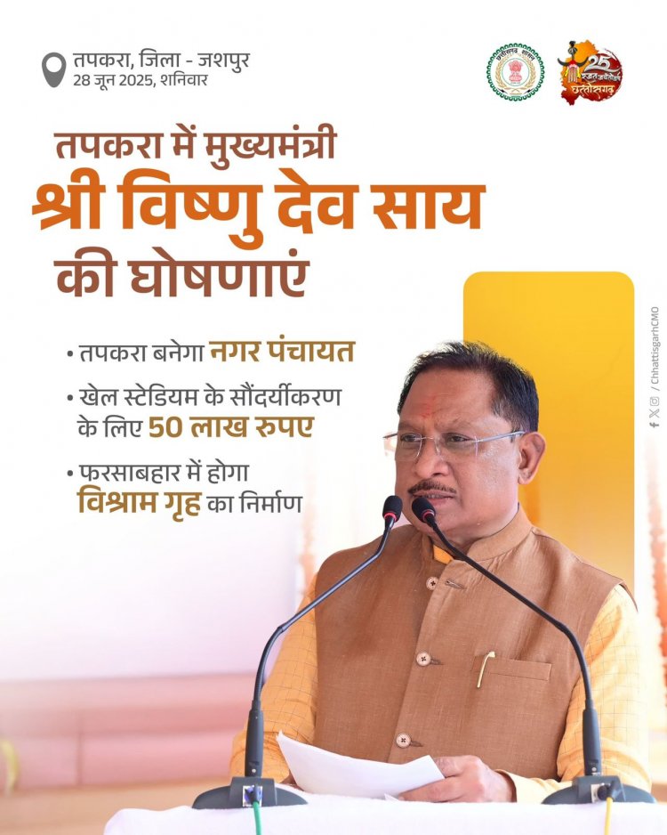 मुख्यमंत्री श्री विष्णु देव साय ने आज तपकरा में आयोजित कार्यक्रम