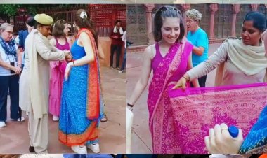 यूपी की महिला सिपाही बनी ‘साड़ी गुरु’, विदेशी मेहमानों को सिखाया भारतीय परिधान पहनना