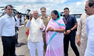 राज्यपाल मंगूभाई पटेल दो दिवसीय दौरे पर मंडला पहुंचे:ग्वारा हवाई पट्टी पर हुआ स्वागत, पिछड़ी जनजाति के परिवारों से मिलेंगे